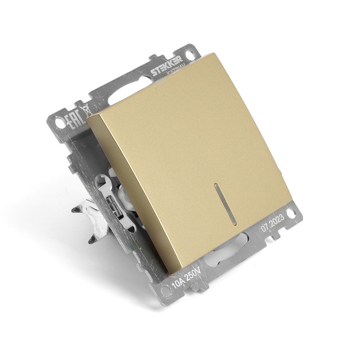 Катрин - Розетки и выключатели Stekker Выключатель 1-клавишный c индикатором STEKKER GLS10-7101-08 10А Катрин золото 49215