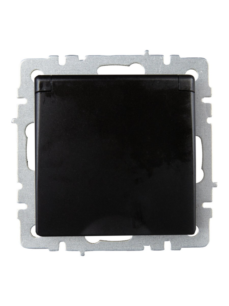 Розетка IEK BRITE с/з с шторками и крышкой 16А IP20 РСбш10-3-БрЧ черный BR-R16-16-K02