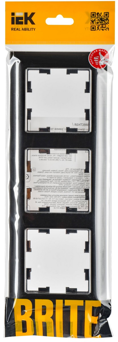 Рамка IEK BRITE DECOR Черный/хром 3D-форма 3-мест. РУ-3-Бр BR-M32-12-2-K23