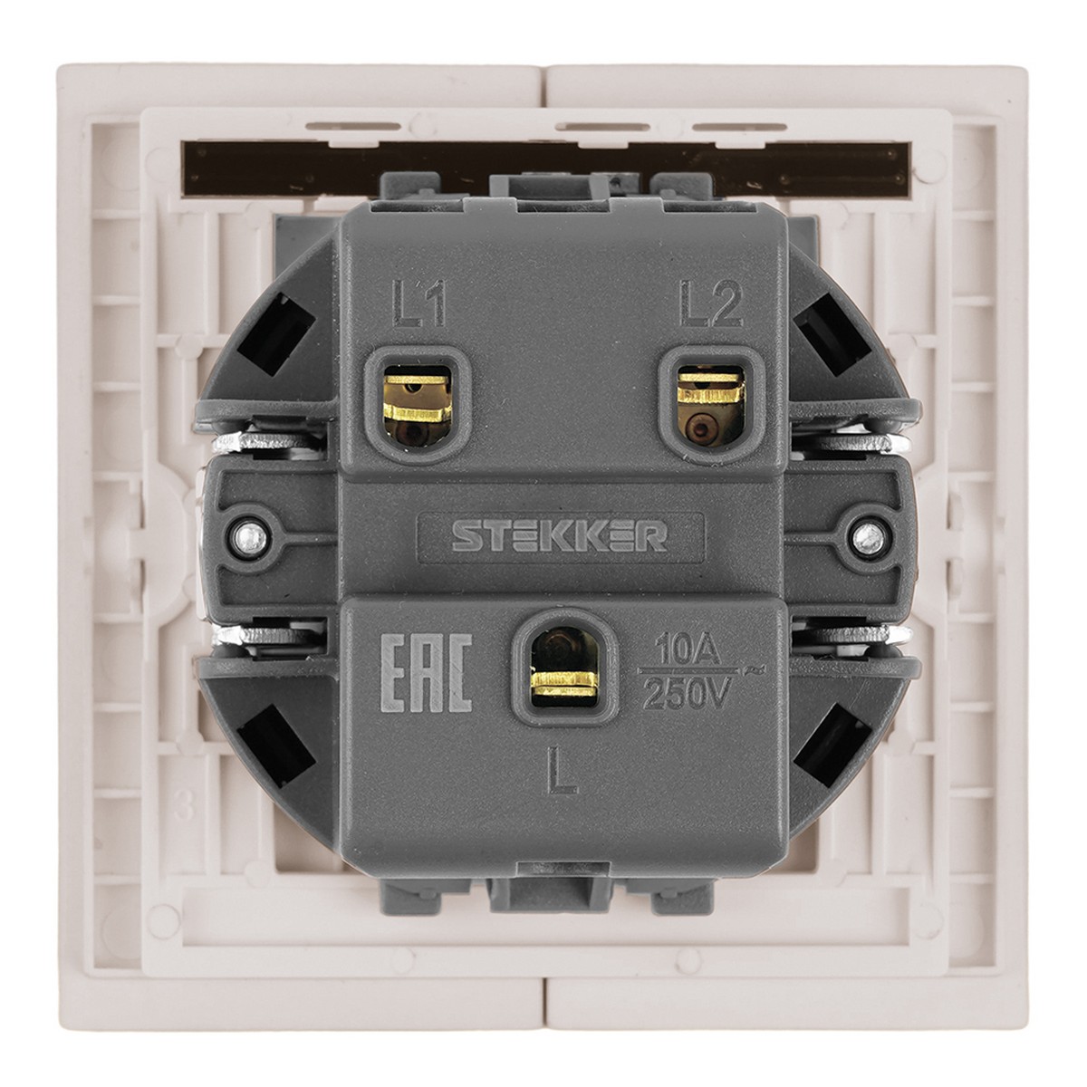 Мия - Розетки и выключатели Stekker Выключатель 2-клавишный c индикатором STEKKER Мия RSW10-3102-10 пудровый жемчуг 50476