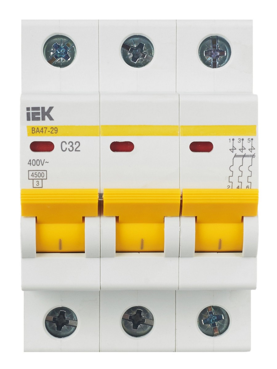 3 полюсные (трехполюсные) Автоматический выключатель IEK KARAT ВА47-29 3Р 32А 4,5кА х-ка С MVA20-3-032-C 