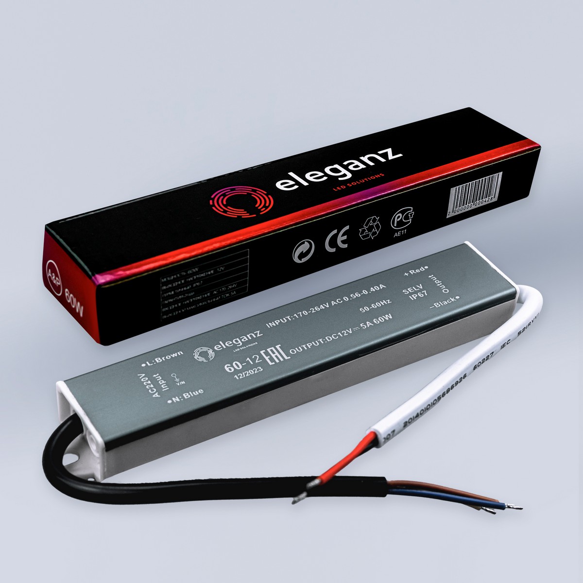 Блок питания для светодиодной ленты Eleganz 12V 60W IP67 герметичный 1117