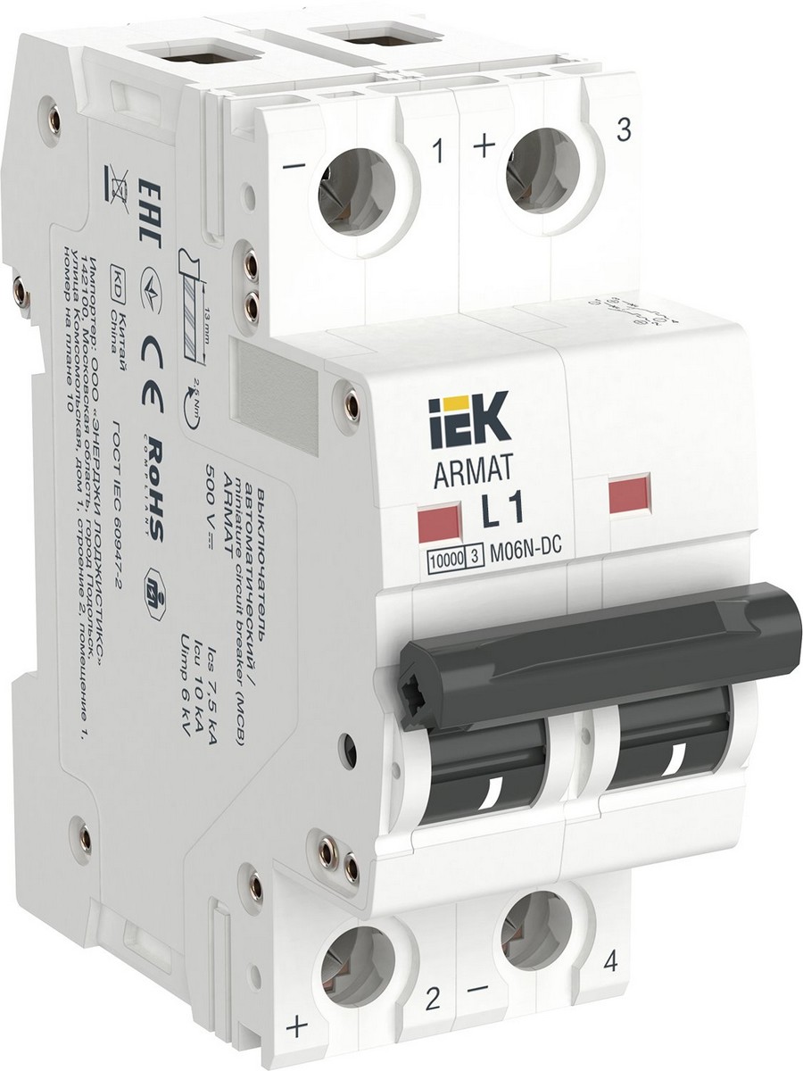 Автоматический выключатель IEK ARMAT M06N-DC 2P L 1А AR-M06N-2-L001DC