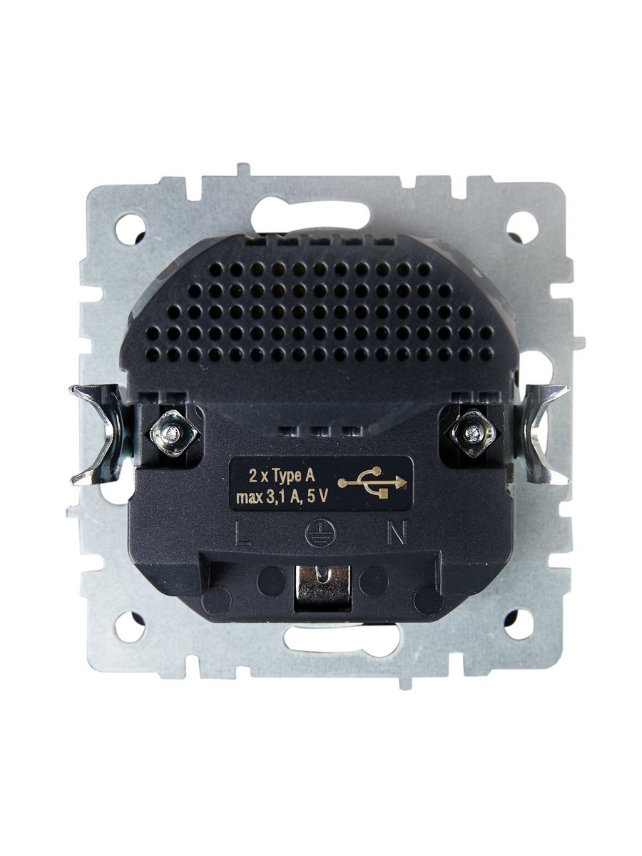 Розетка IEK BRITE с с/з и шторками 16А с USB A+A 3,1А РЮш10-2-БрГ графит BR-R14-16-U21-D31-K53