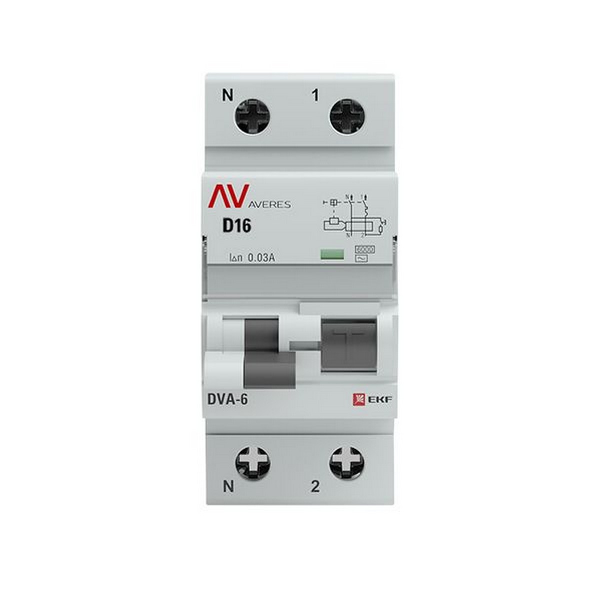 Диф. Автомат EKF AVERES DVA-6 (D) 1P+N 16А/30мА тип АС 6кА rcbo6-1pn-16D-30-ac-av
