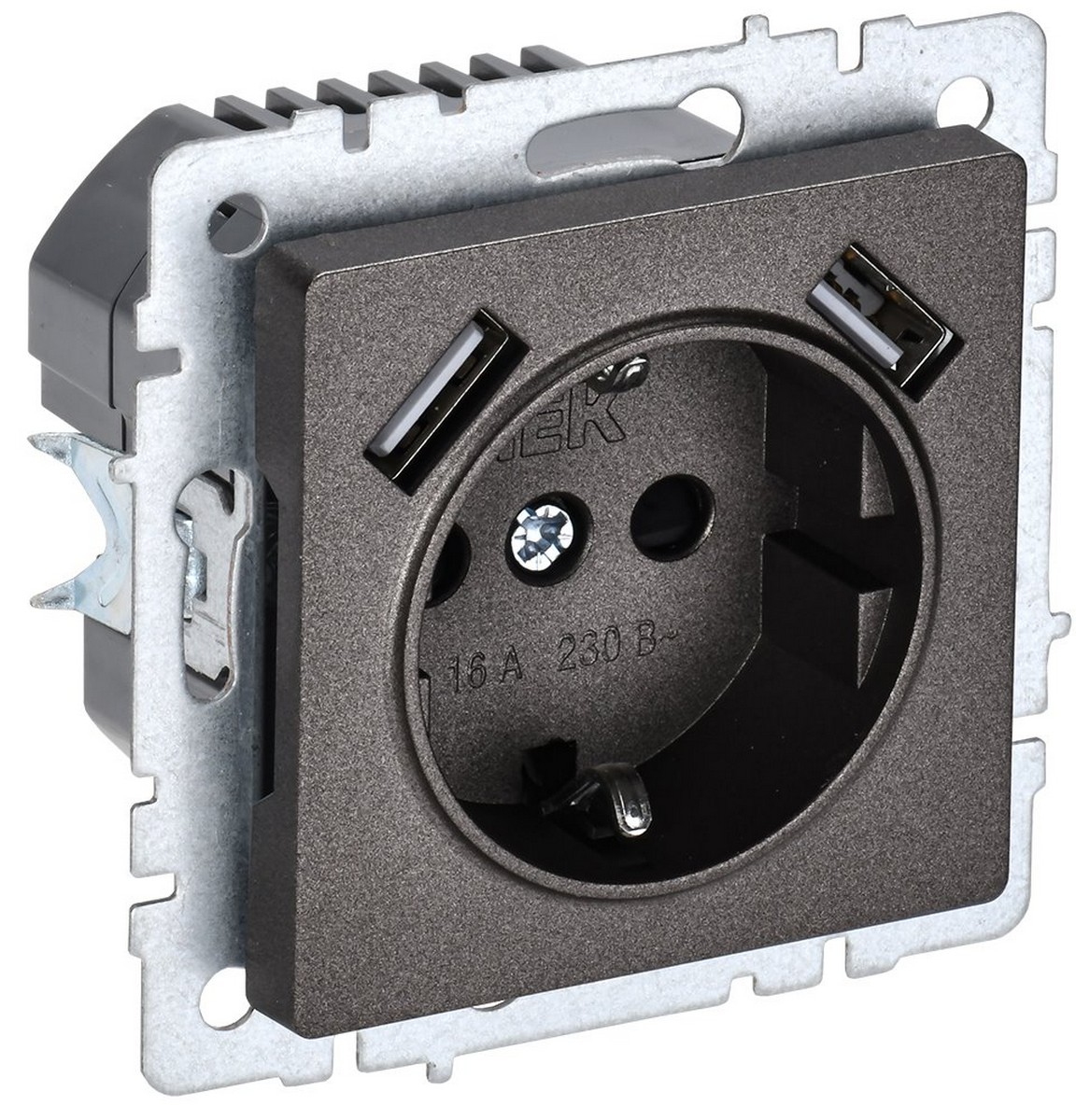 IEK Brite Бронза Розетка IEK BRITE с с/з и шторками 16А с USB A+A 2,1А РЮш10-1-БрТБ бронза BR-R14-16-U21-D21-K45