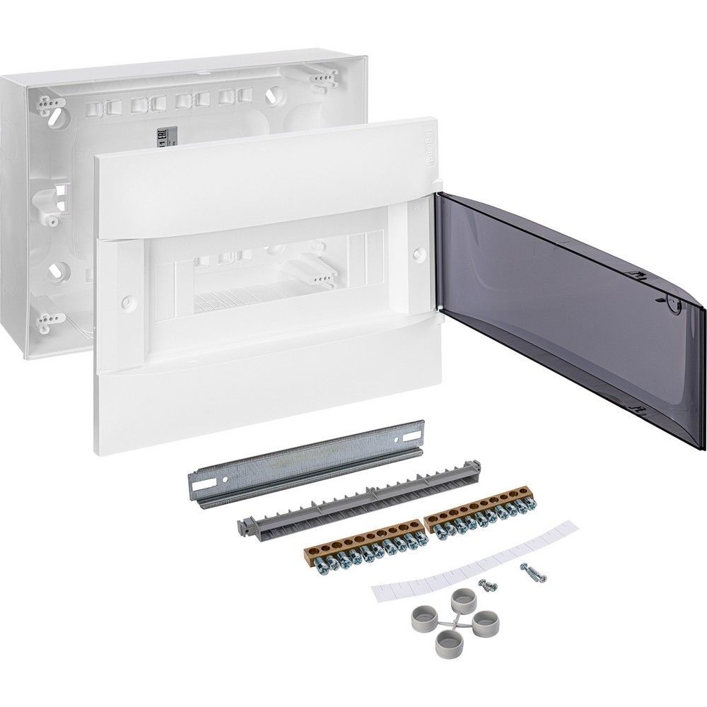 Пластиковые боксы и щиты Legrand Пластиковый щиток Legrand Practibox S Навесной 12 мод 1X12 Дымчатая дверь 135611