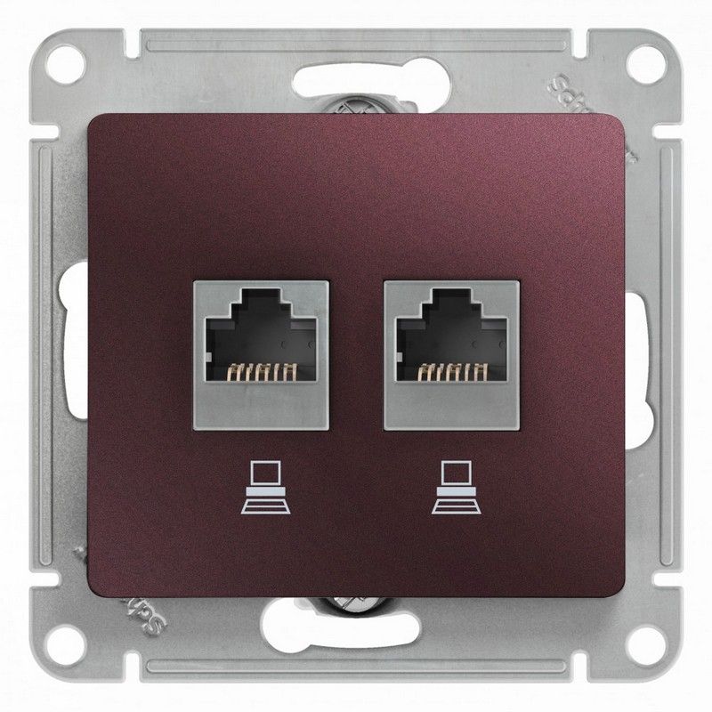 Glossa Баклажан Розетка компьютерная Systeme Electric Glossa Баклажановая 2-ая RJ45+RJ45 кат.5E GSL001185KK