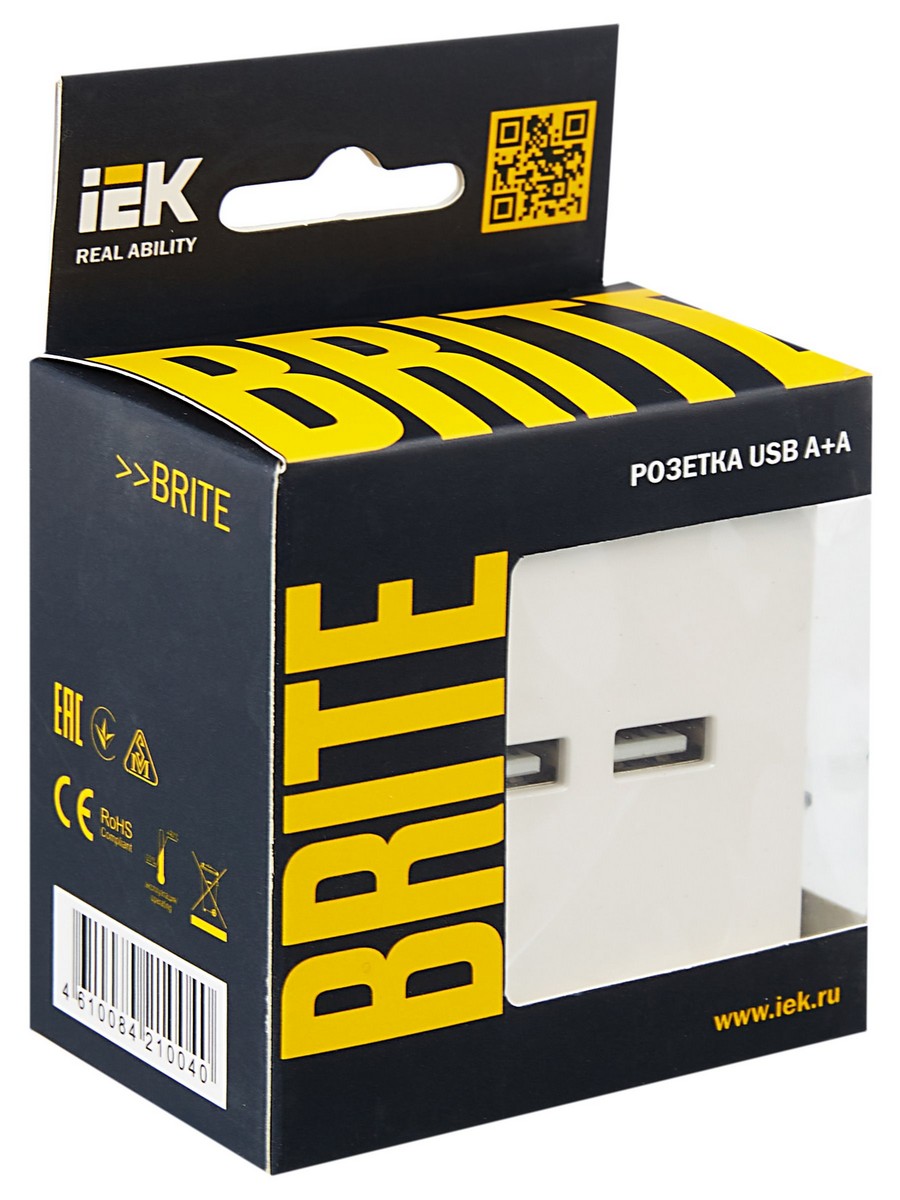 IEK Brite Жемчуг Розетка IEK BRITE USB A+A 3,1А РЮ10-1-БрЖ жемчужный BR-U21-D31-K36