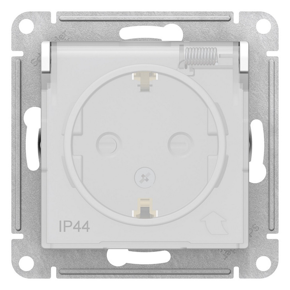 Розетка Systeme Electric AtlasDesign Aqua белый с/з со шторками с крышкой, 16А, IP44, ATN440146
