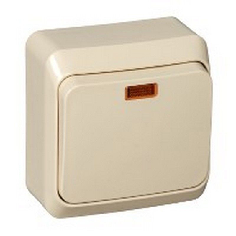 Этюд Кремовый Переключатель 1-клавишный Systeme Electric Этюд наружный Бежевый с подсветкой BA10-007K