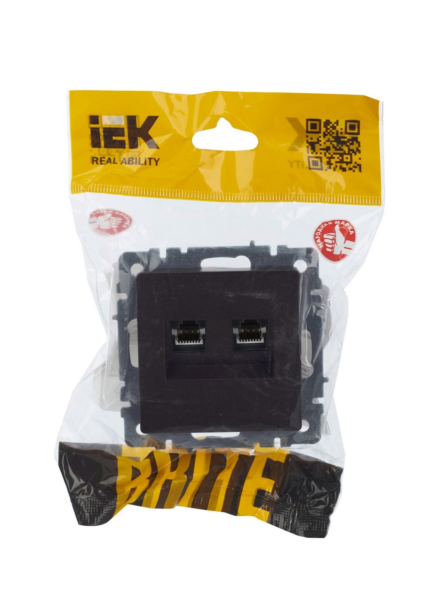 Розетка IEK BRITE компьютерная двойная RJ45 кат.5E РК10-2-БрТБ темная бронза BR-K20-1-K45
