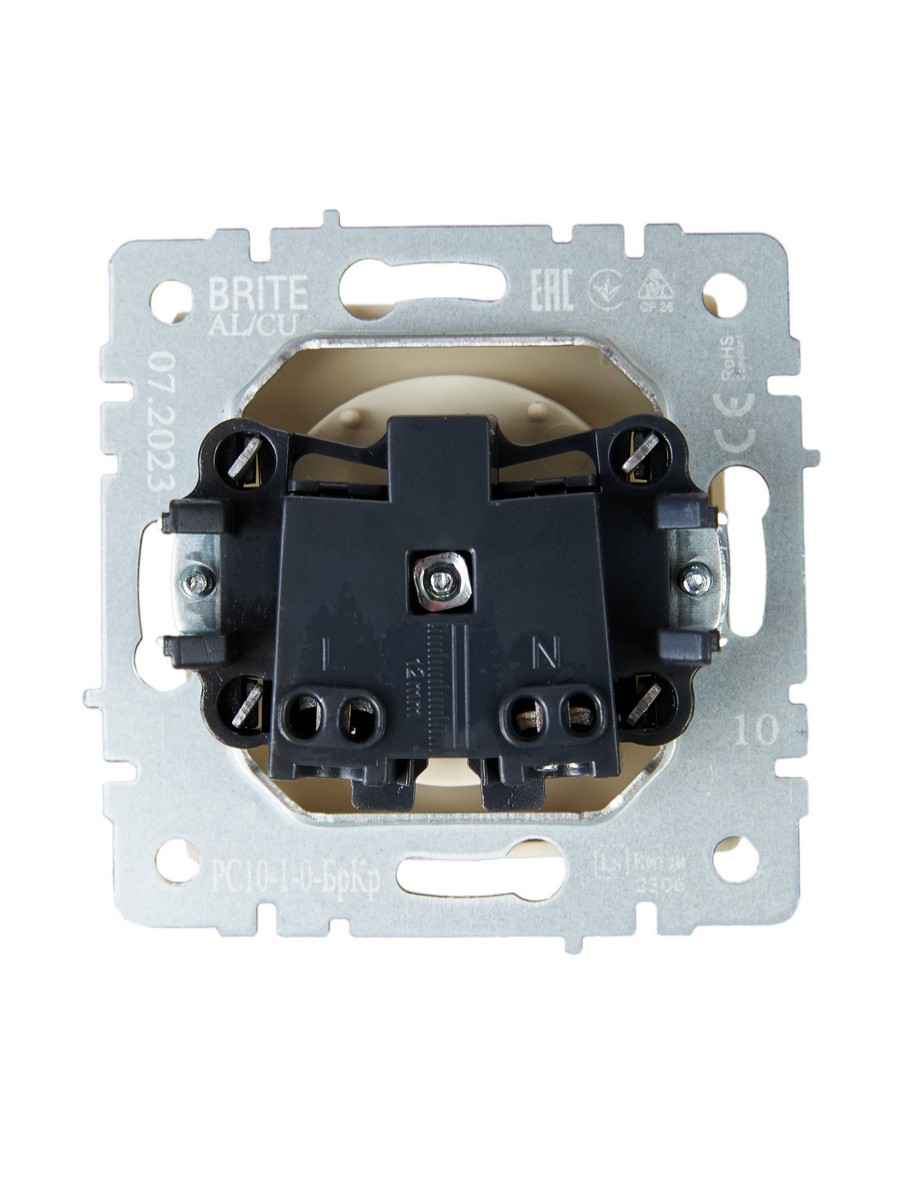 IEK Brite Бежевый Розетка IEK BRITE б/з без шторок 10А РС10-1-0-БрКр бежевый BR-R10-10-K10