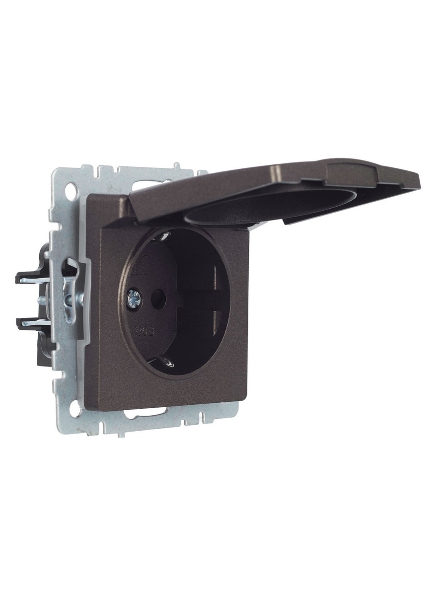 Розетка IEK BRITE с/з с шторками и крышкой 16А IP44 РСбш10-3-44-БрТБ темная бронза BR-R16-16-44-K45