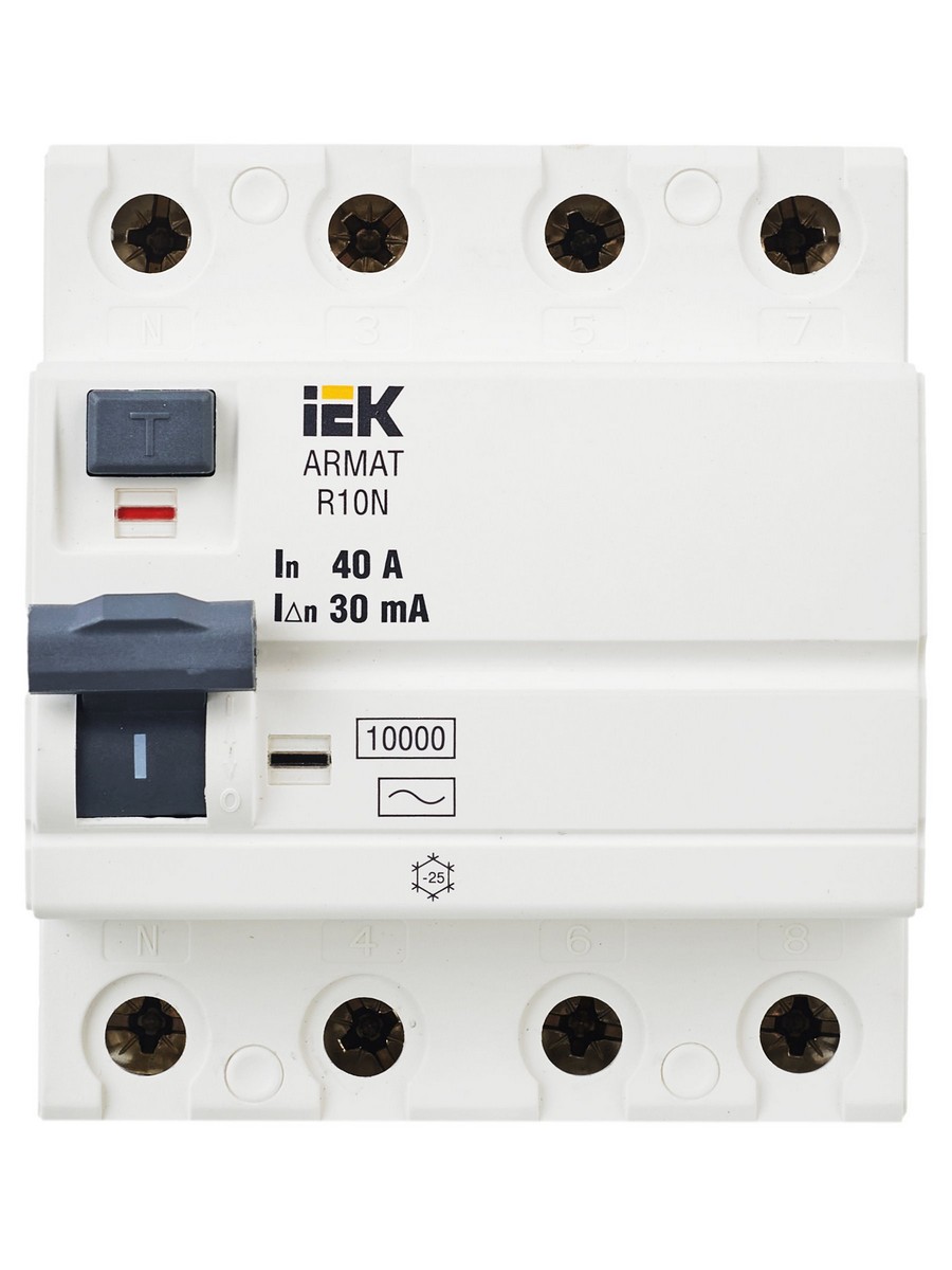 ВДТ УЗО IEK ARMAT R10N 4P 40А 30мА тип AC AR-R10N-4-040C030