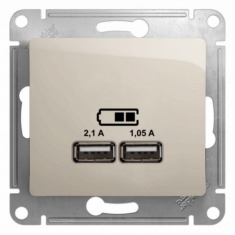 Розетка USB Systeme Electric Glossa Молочная 5В-2100мА 2х5В-1050мА GSL000933