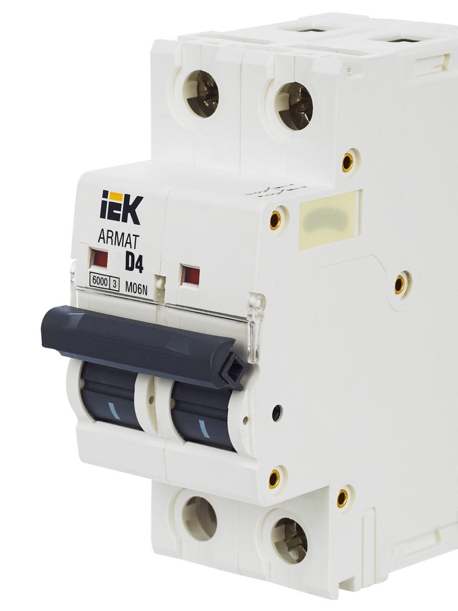 2 полюсные (двухполюсные) Автоматический выключатель IEK ARMAT M06N 2P D 4А AR-M06N-2-D004 