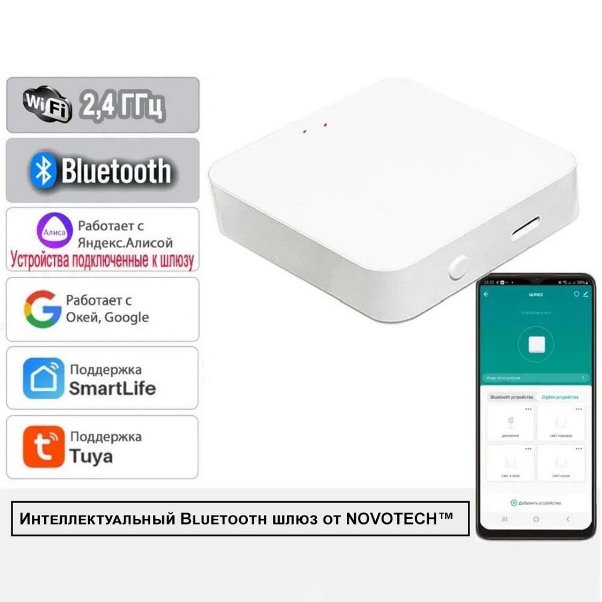 Интеллектуальный Bluetooth-шлюз Tuya Smart Life для умного дома NOVOTECH 359392 GLAT