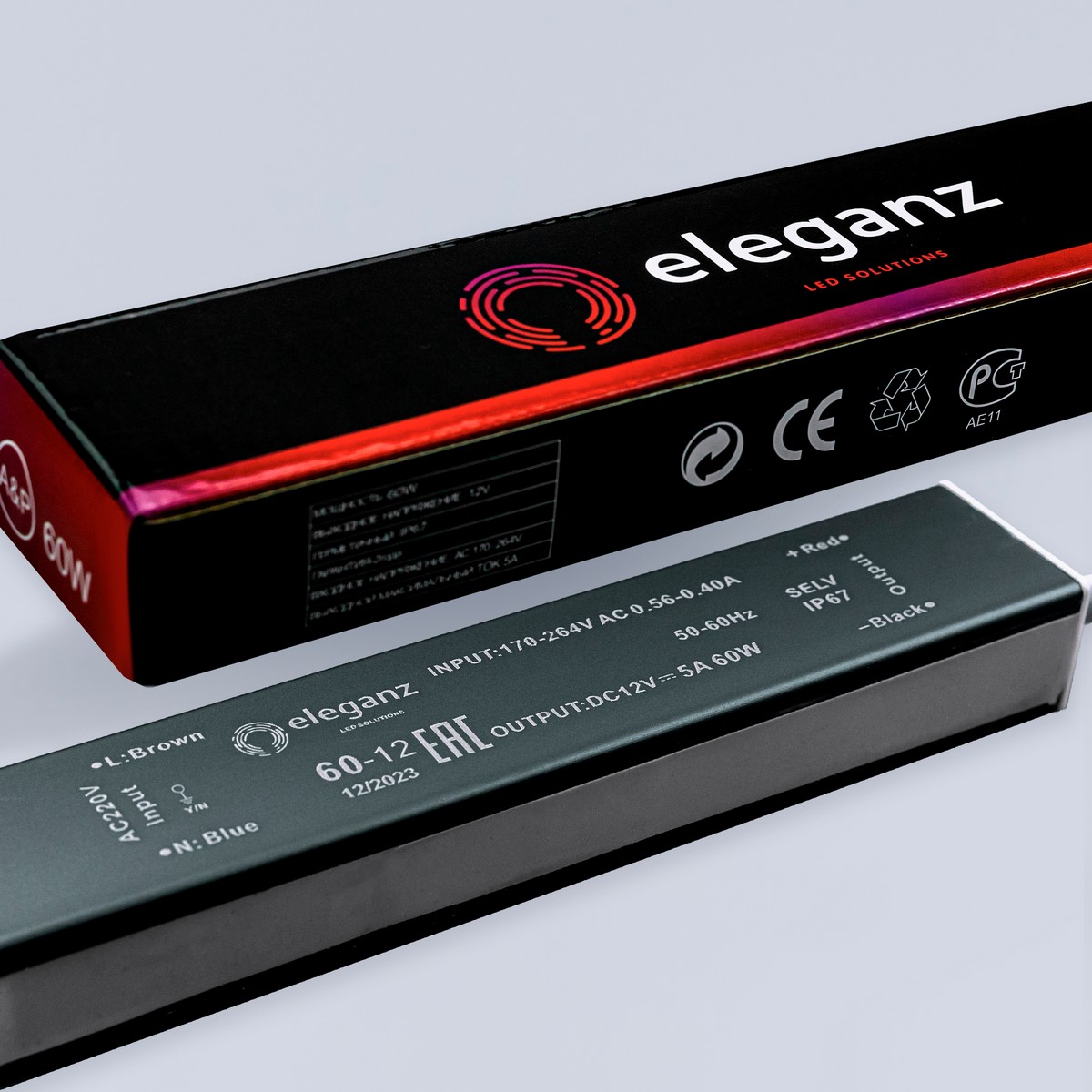 Блок питания для светодиодной ленты Eleganz 12V 60W IP67 герметичный 1117