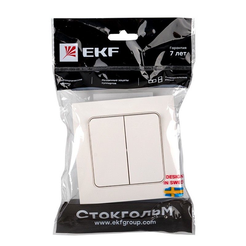 Выключатель 2-кл EKF PROxima Стокгольм Белый с рамкой 10А EXV10-023-10