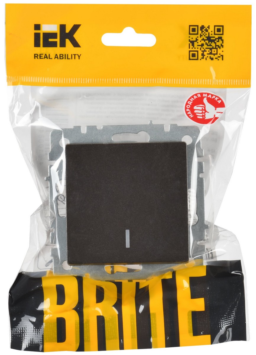 IEK Brite Бронза Выключатель IEK BRITE BASE Темн.бронза 1-кл. прох. с инд. 10А ВС10-1-7-БрТБ BR-V12-1-10-K45