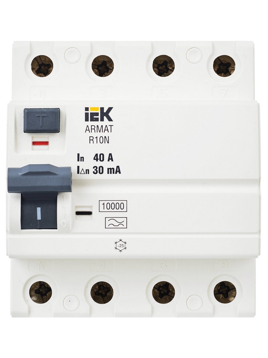 ВДТ УЗО IEK ARMAT R10N 4P 40А 30мА тип A AR-R10N-4-040A030