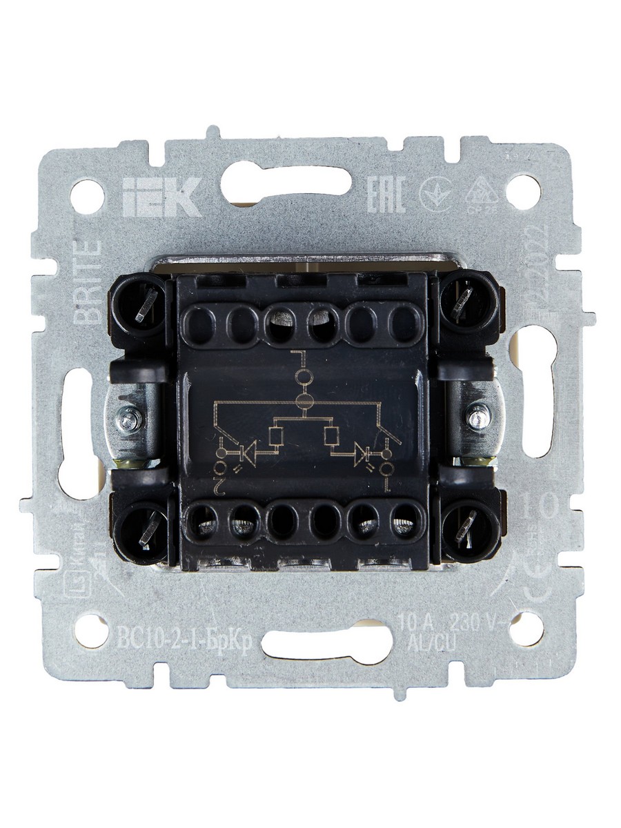 Выключатель IEK BRITE 2-клавишный с индикацией 10А ВС10-2-1-БрКр бежевый BR-V20-1-10-K10