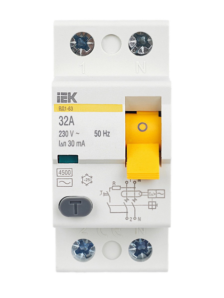 IEK Выключатель дифференциальный IEK KARAT ВД1-63 (УЗО) 2Р 32А 30мА MDV10-2-032-030 