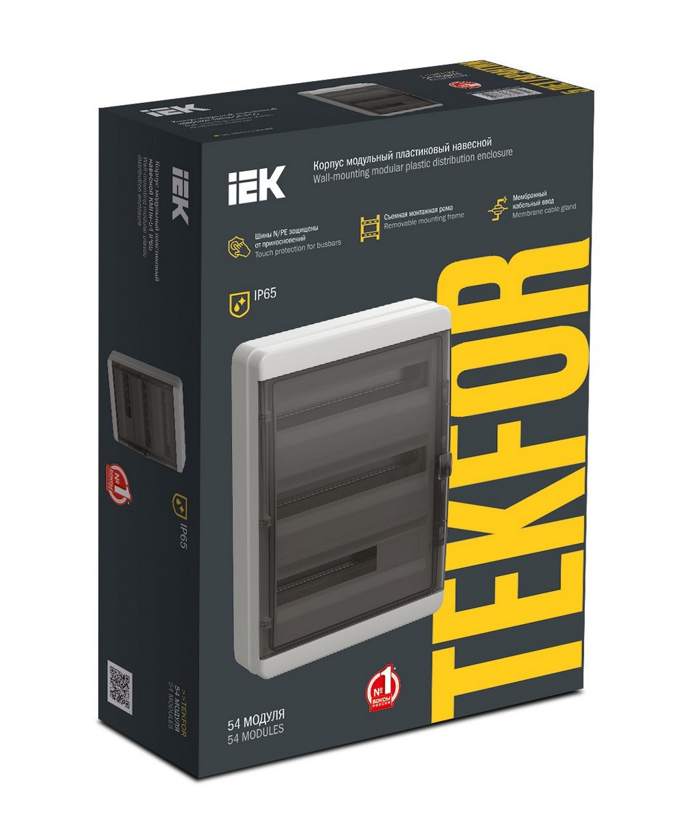 Пластиковые боксы и щиты IEK Корпус пластиковый IEK TEKFOR КМПн-54 IP65 черн. прозр. дверь TF5-KP72-N-54-65-K03-K02