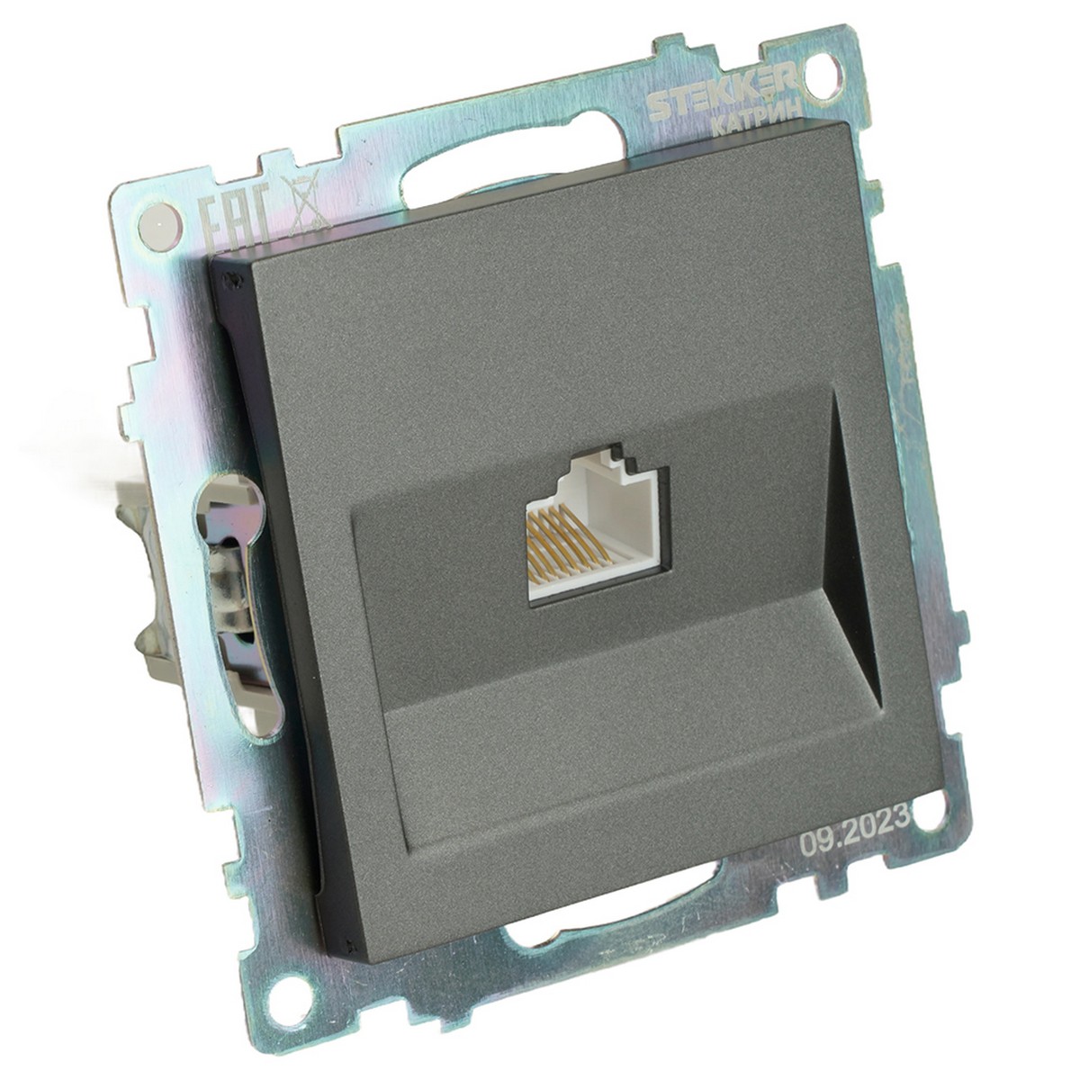 Розетка компьютерная 1-местная RJ-45 STEKKER GLS00-7107-06 Катрин графит 49418