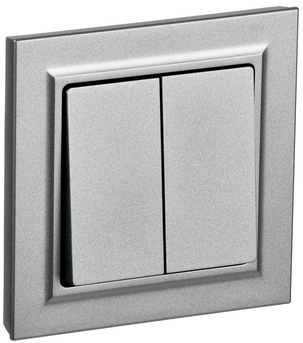 Выключатель IEK BRITE BASE Алюминий 2-кл. 10А в сб. ВСР10-2-0-БрА BR-V20-0-10-K47-F