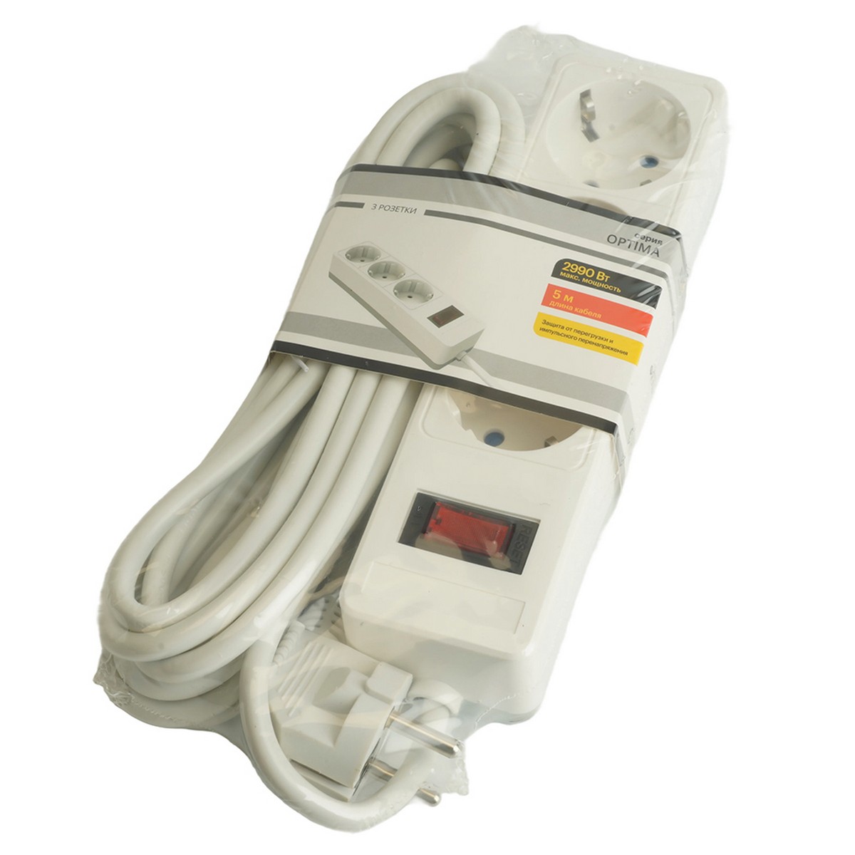 Колодки и удлинители, тройники Сетевой фильтр 3-местный с/з STEKKER HM20-31-05 3x1мм2 5 м серия Optima белый 50088 