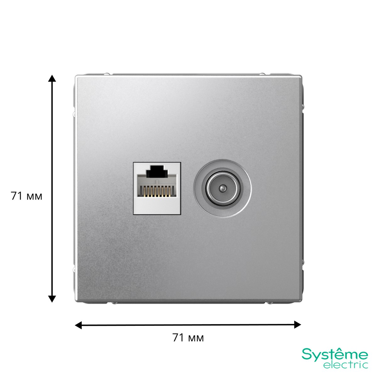 ArtGallery Алюминий Розетка Systeme Electric ArtGallery Алюминий двойная ТВ + компьютерная RJ45 кат. 5Е GAL000389