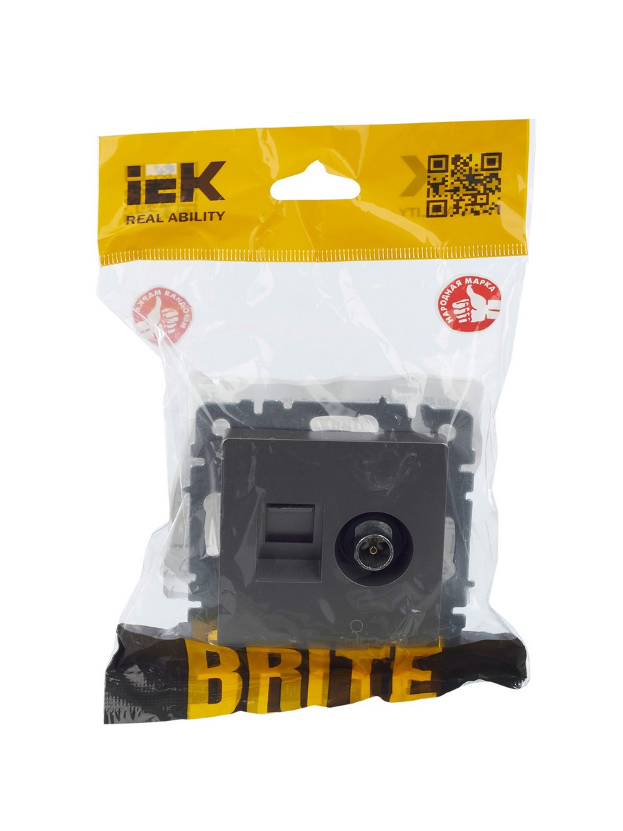 Розетка IEK BRITE двойная TV+RJ45 кат.5E РТВ/РК12-БрС сталь BR-AK20-1-K46