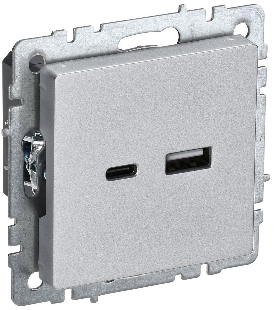 Розетка IEK BRITE USB A+C 18Вт РЮ11-1-БрА алюминий BR-U22-018-K47
