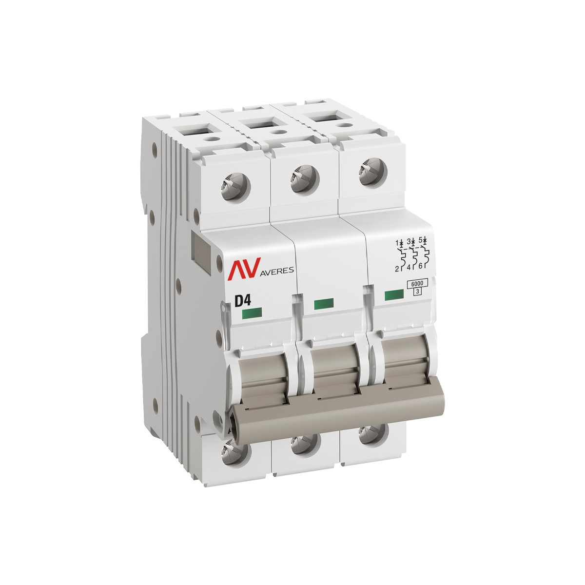 3 полюсные (трехполюсные) Автоматический выключатель EKF AVERES AV-6 (D) 3P 4А 6kA mcb6-3-04D-av 