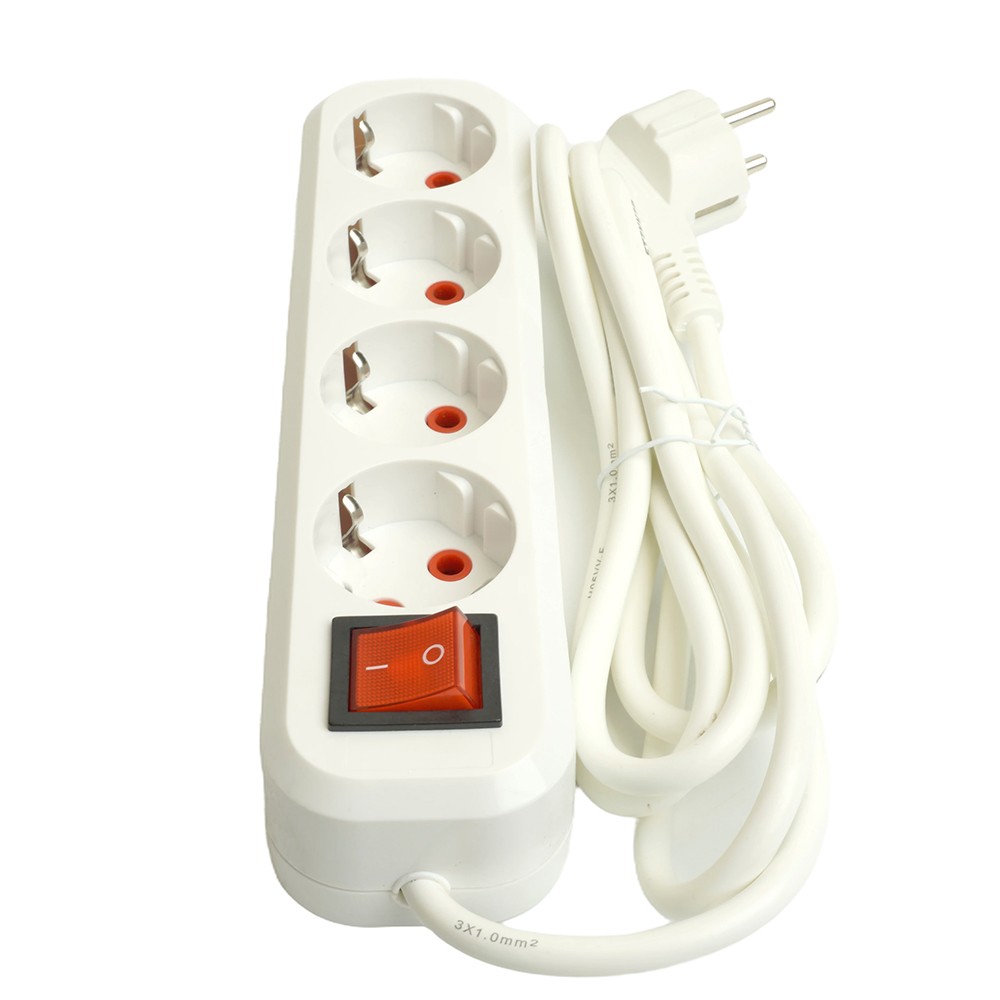 Колодки и удлинители, тройники Удлинитель STEKKER четырехместный с/з с выключ. HM07-41-05 5м Home (У16А-003) белый 49360 