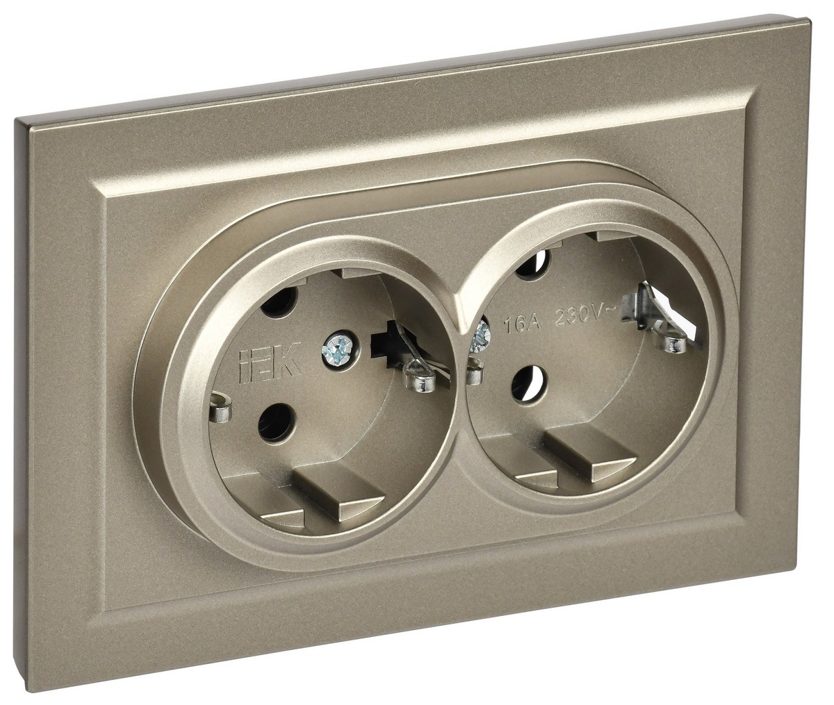 IEK Brite Шампань Розетка IEK BRITE 2-ая с/з с шторками 16А в сборе РСш12-3-БрШ шампань BR-R24-16-K37-F