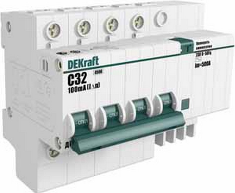 Дифференциальный автоматический выключатель DEKraft ДИФ-101 4P 32A 100mA 4,5kA тип AC х-ка C 15032DE