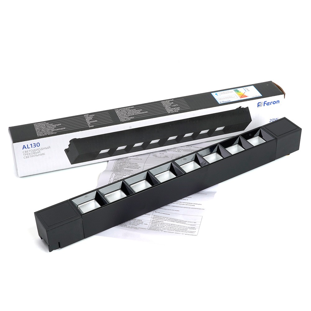 Трековые светодиодные светильники Светодиодный светильник Feron AL130 трековый однофазный 20W 4000K 60 град. черный 48372 