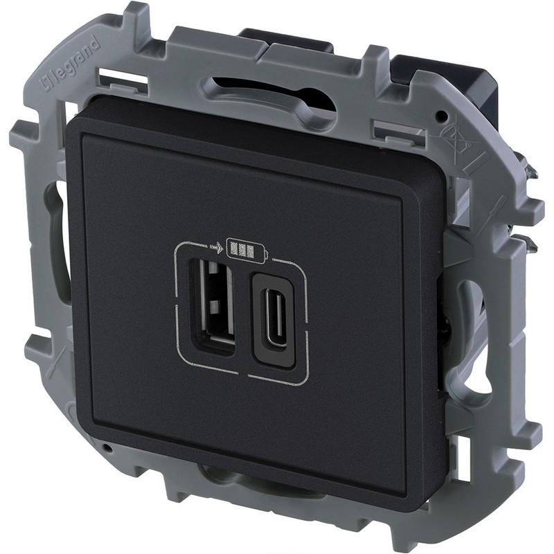 USB розетка Legrand INSPIRIA Антрацит с двумя USB разьемами AC 240В/5В 3000мА 673763