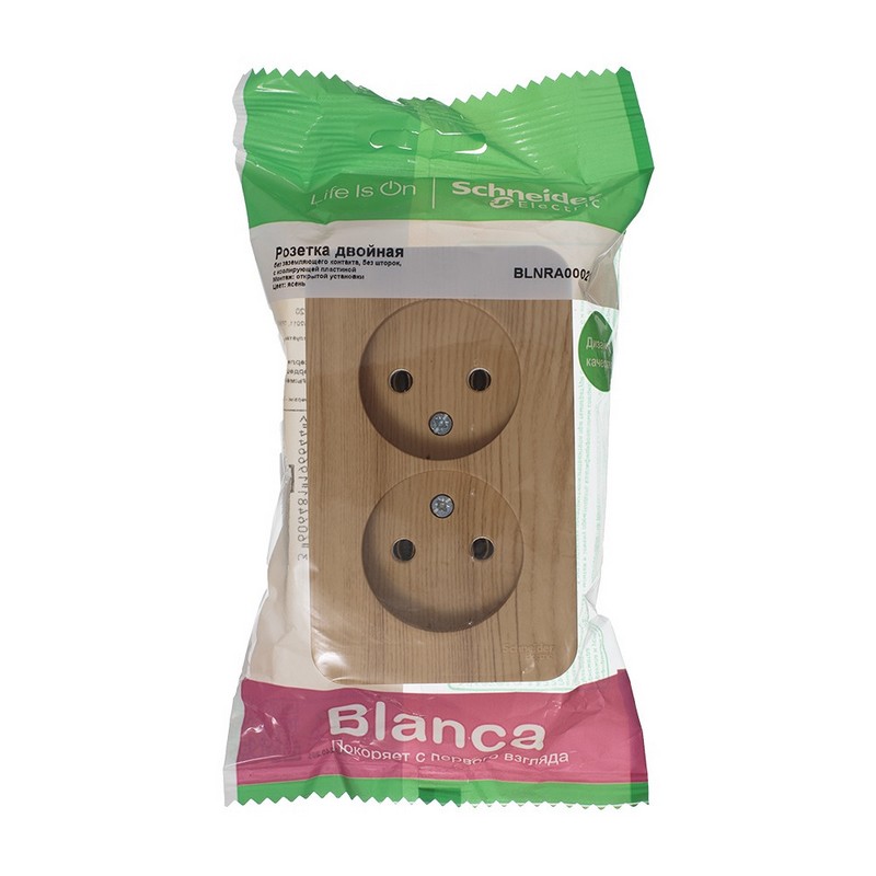 Розетка SE Blanca 2-ая Ясень наружный б/з без шторок изолир. пластина BLNRA000215