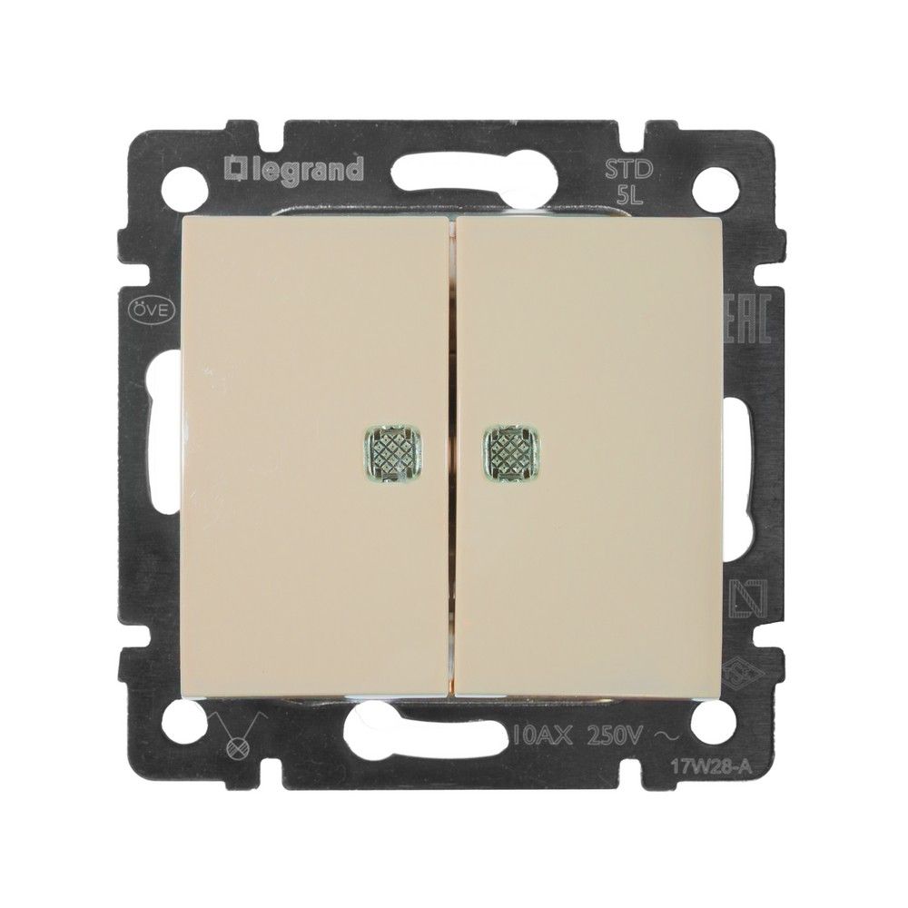 Legrand Valena Classic Кремовый Выключатель Legrand Valena Крем 2-клавишный с подсветкой 774328