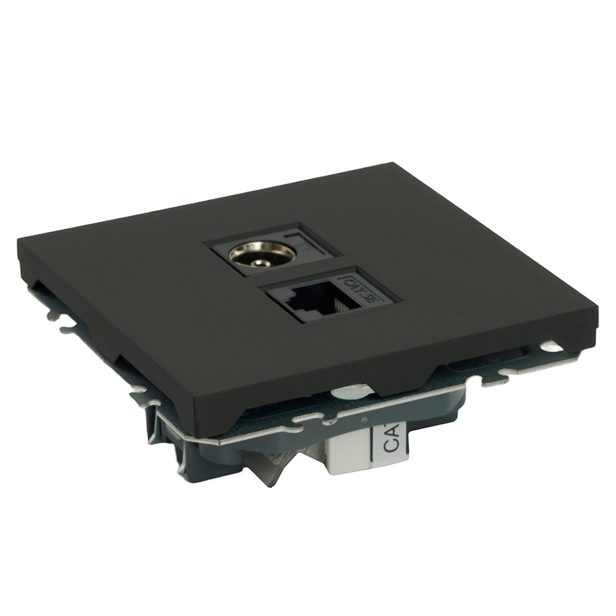 Розетка TV + компьютерная RJ-45 STEKKER Эмили RST00-5106-05 черный уголь soft touch 49846