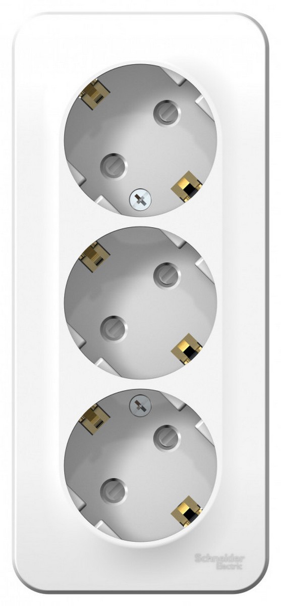 Blanca белые розетки и выключатели Розетка SE Blanca 3-ая Белый наружный с/з со шторками изолир. пластина BLNRA011311