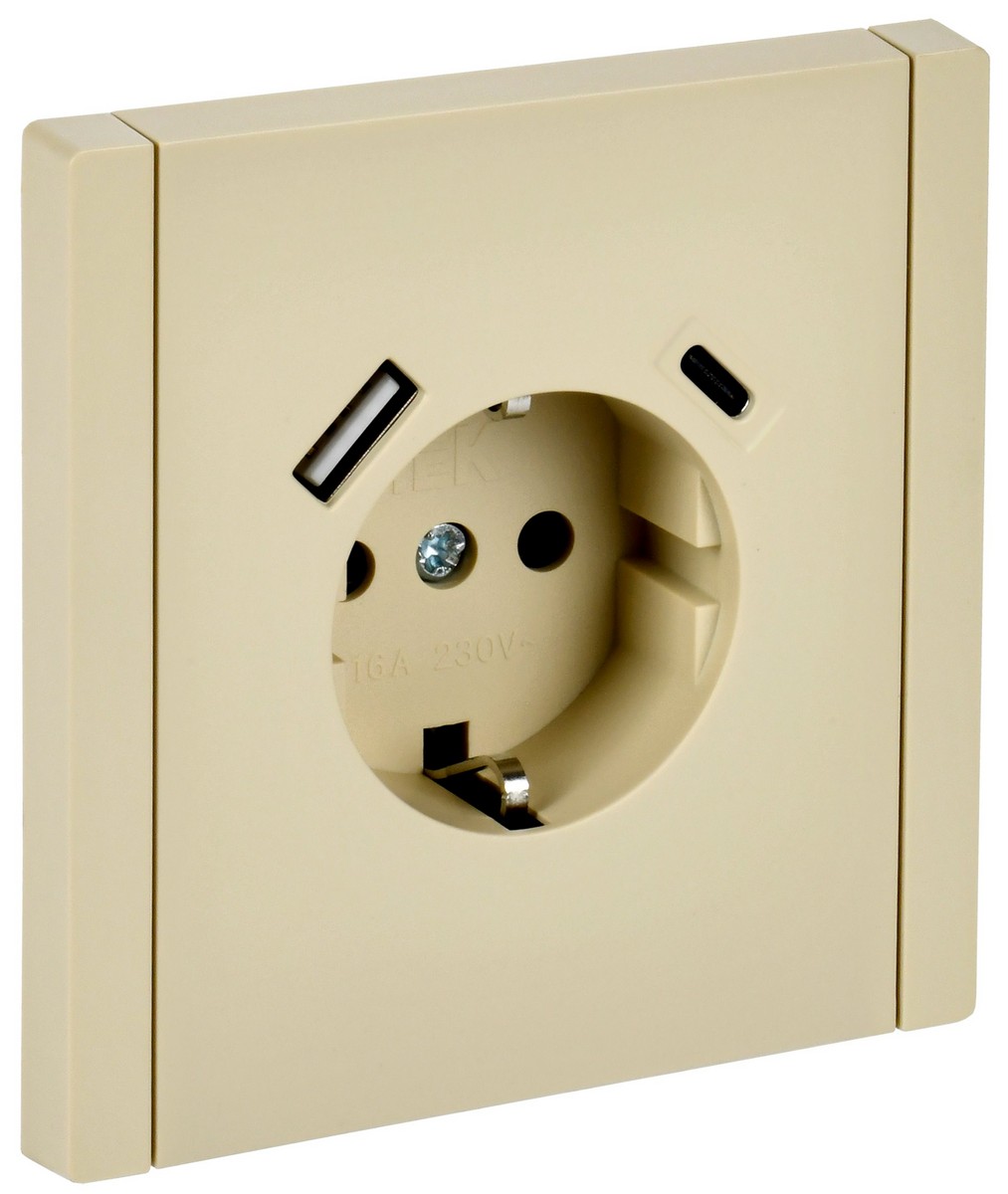 IEK FORTE&PIANO Ваниль Розетка IEK FORTE&PIANO Ваниль с/з со шт винтовое крепление 16А USB A+C 18Вт FP447