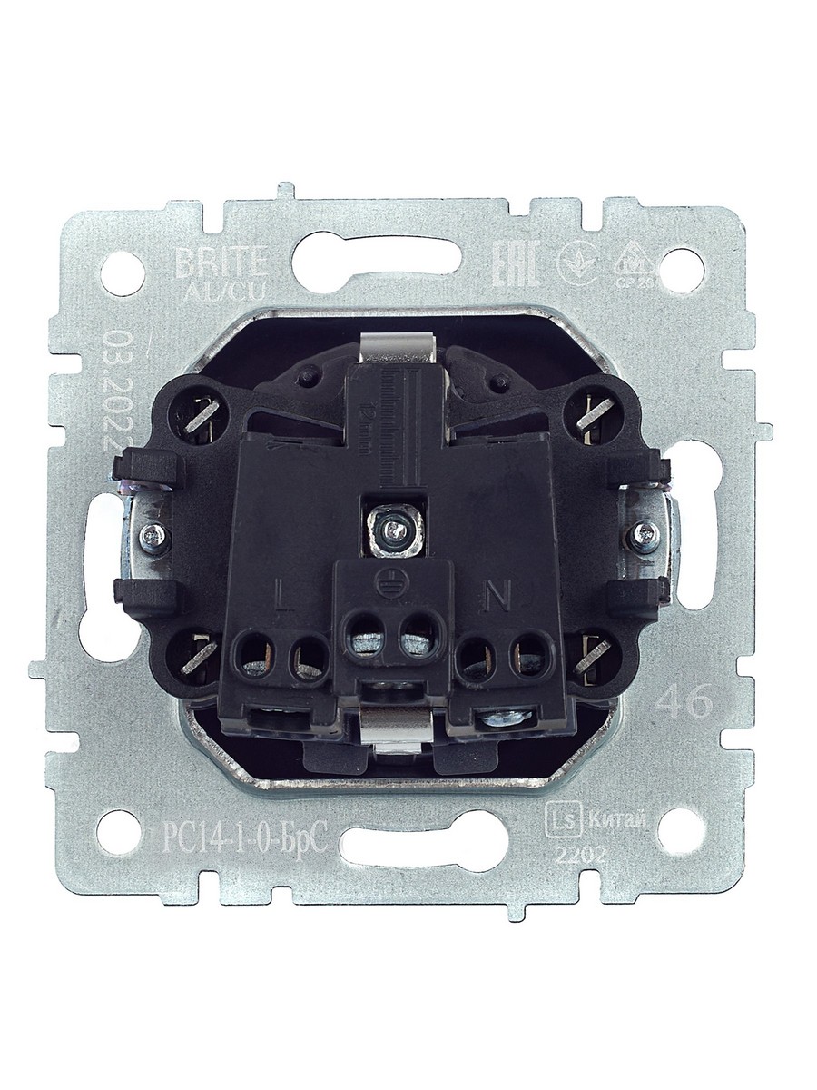 Розетка IEK BRITE с/з с шторками 16А РС14-1-0-БрС сталь BR-R14-16-K46