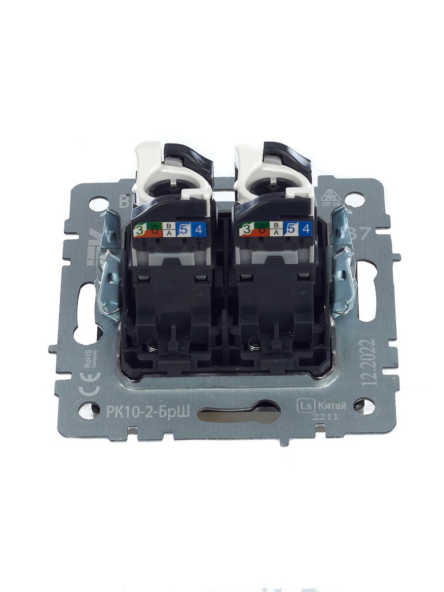 Розетка IEK BRITE компьютерная двойная RJ45 кат.5E РК10-2-БрШ шампань BR-K20-1-K37