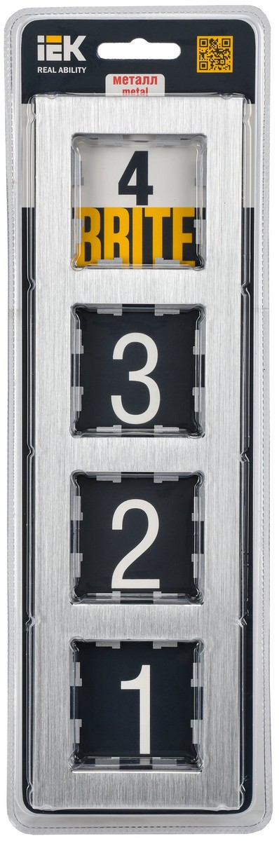 Рамка IEK BRITE 4-местная РУ-4-1-БрА металл алюминий BR-M42-M-K47