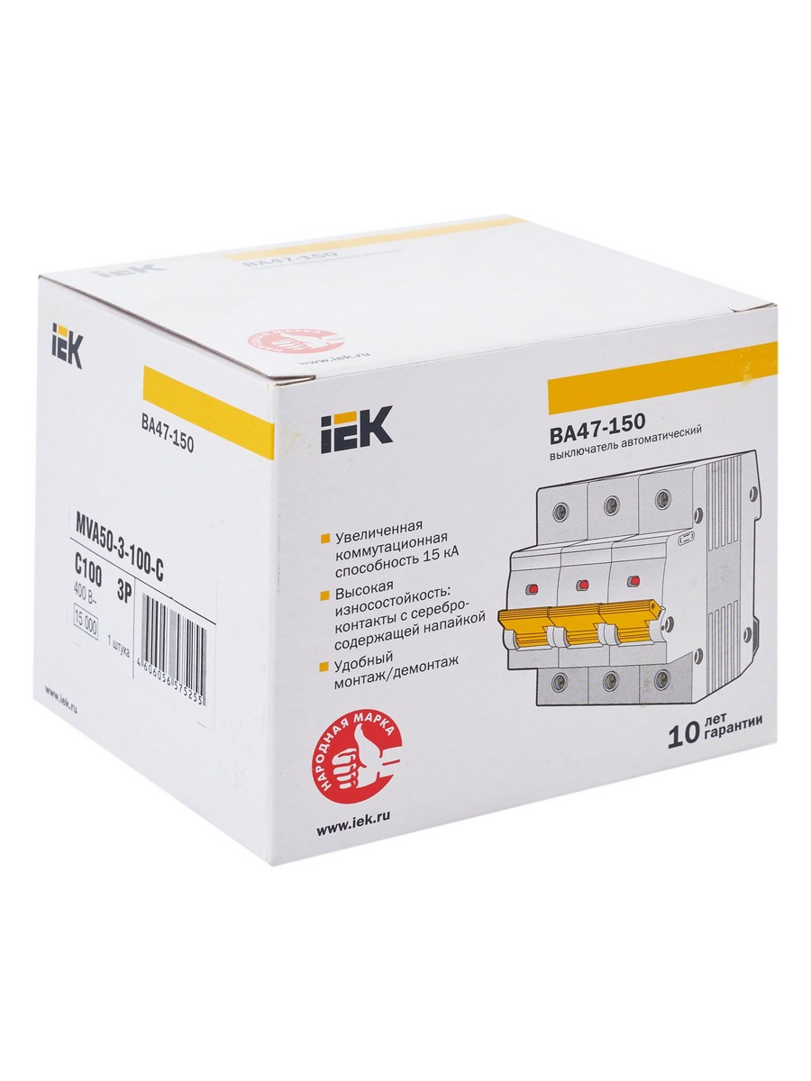 Автоматический выключатель IEK KARAT ВА47-150 3Р 100А 15кА х-ка C MVA50-3-100-C